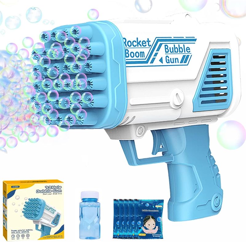 Photo 1 of Bubble Gun Bazooka, Bubble Machine 32 Hole Rich Bubbles, Bubble Blaster, Bubble Blower, Rocket Boom Bubble Machine Gun for Kids Toddlers, Party Favors Birthday Gift
