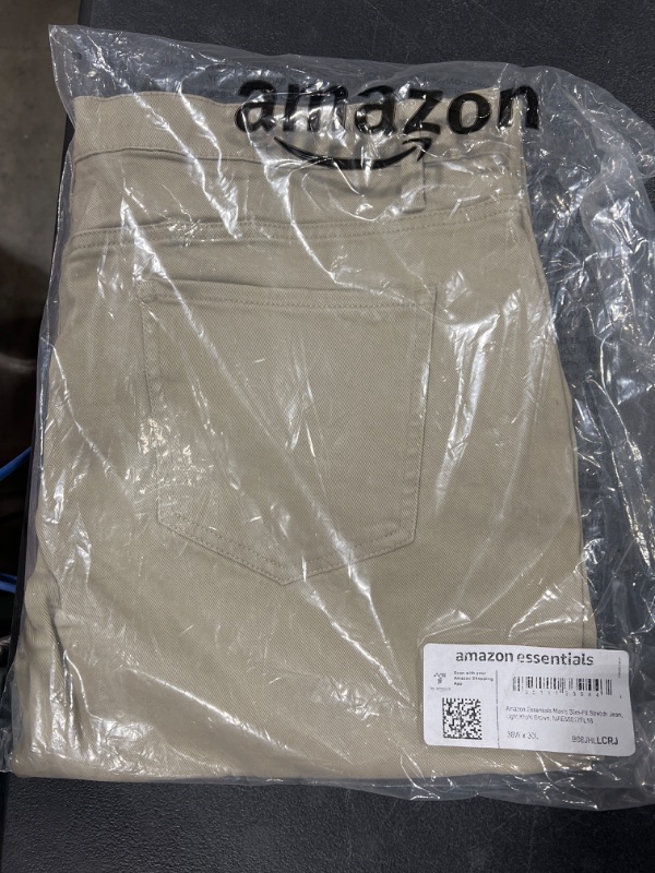 Photo 2 of Amazon Essentials Men's Slim-Fit Stretch Jeans SIZE 38W x 30L Light Khaki Brown 