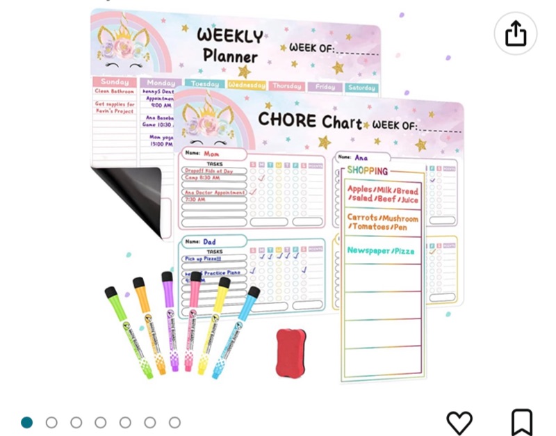 Photo 1 of Magnetic Chore Chart and Weekly Planner Calendar, Magnetic Weekly Planner for Refrigerator 17x12”, Stain Resistant Nano Technology, 6 Fine Tip Markers and Eraser, Used for Multiple Kids, Mom, Family