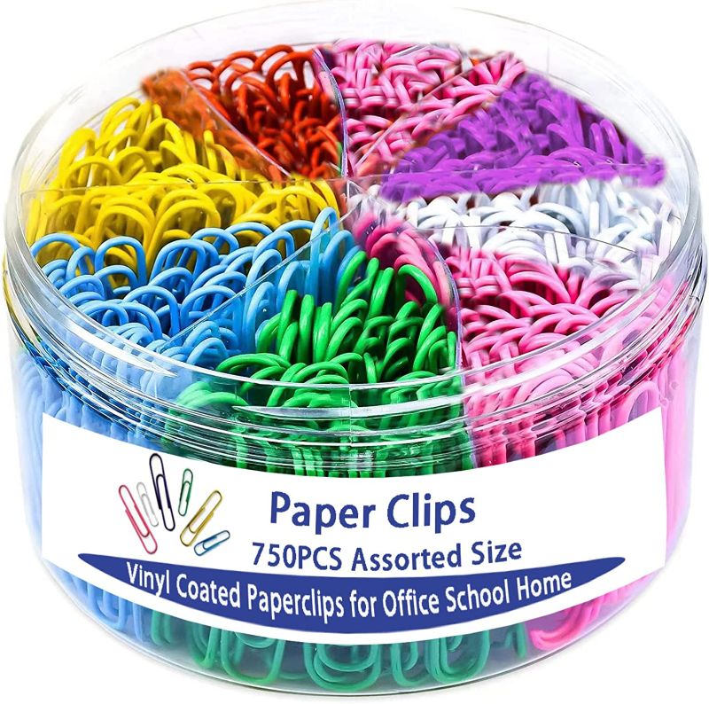 Photo 1 of 750 Pcs Paper Clips Colorful Assorted Sizes,Jumbo and Medium Small Paper Clips(2.0inch,1.3inch,1.1inch), Coated Large Paper Clips Great for Office and School Use https://a.co/d/hEKy1UJ