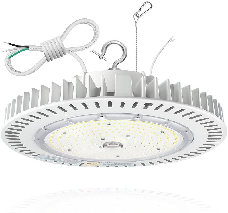 Photo 1 of YELLORE 150W LED High Bay Light, AC100-277V 21,000LM 0-10V Dimmable (Equiv. to 650W HID/HPS) UL Listed IP65 Waterproof 5000K UFO LED Shop Lights for Warehouse Factory Gym Area Light https://a.co/d/dy6zbac
