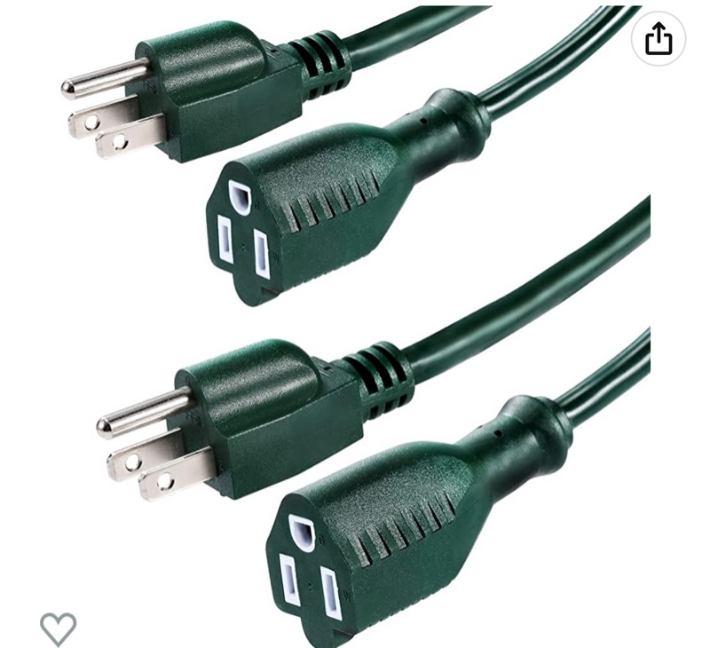 Photo 1 of UL Listed Waterproof Power Extension Cord ,DanYee Indoor/Outdoor(Marked General Use on The Tag) 16 AWG Heavy Duty AC SJTW Electrical Extension Cable (NEMA 5-15P to NEMA 5-15R) (10FT 2PACK, Dark Green)