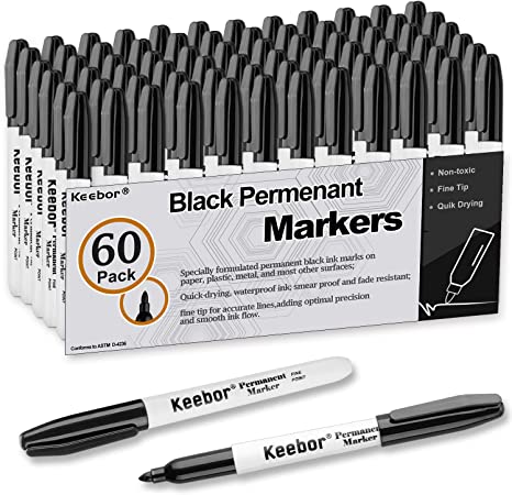 Photo 1 of Keebor Advanced Permanent Markers Fine Tip, 60 Pack Black Permanent Marker Set, Waterproof - Quick Drying, Office Supplies
