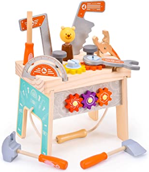 Photo 1 of Atoylink Kids Wooden Tool Set for Toddlers Workbench Pretend Play Tool Bench Montessori Educational Construction Toys for 2 3 4 5 Year Old Boys Gift
