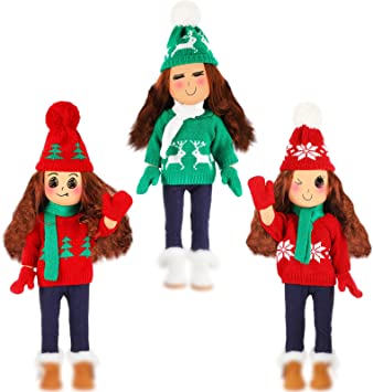 Photo 1 of 3 Sets Christmas 18 Inch Doll Clothes Christmas Doll Outfit Accessories Winter Doll Outfits Including Green Elk, Red Christmas Tree, Snowflake Sweaters Trousers Hats Gloves and Scarfs
