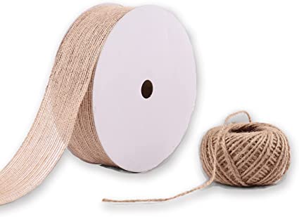Photo 1 of 1.7" 20Yard Wide Natural Jute Burlap Ribbon/2mm 40Yard Twine String for Gift Crafts Garden DIY Home Decoration, Wedding Party and, Christmas Twine Rope Durable Packing String

