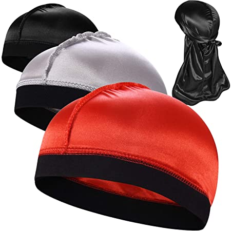 Photo 1 of 3PCS Wave Cap with 1PC Durag, Silky Stocking Wave Caps for 360 Waves, Good Compression Cap Durags for Men, F
