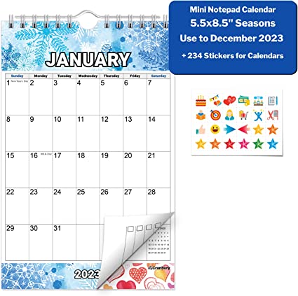 Photo 1 of 2 pack CRANBURY Mini Wall Calendar 2023 - (Seasons), Cute 5.5x8.5 Small Notepad Calendar, Little Wall Calendar 2023 for Desk, Fridge, or Bulletin Board, Includes Stickers for Calendars
