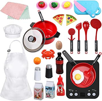 Photo 1 of Anpro 32pcs Play Kitchen Toys Set- Toy Kitchen Sets Including Realistic Induction Cookware, Pots and Pans, Cutting Play Food and Other Play Kitchen Accessories, Gift Toys for Kids
