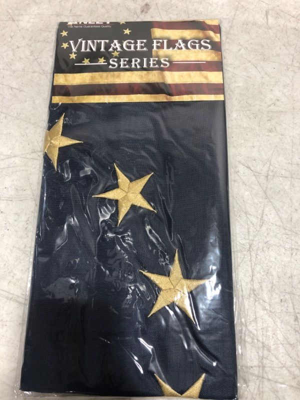 Photo 2 of ANLEY Vintage Style Tea Stained Betsy Ross Flag 3x5 Foot Nylon - Embroidered Stars and Sewn Stripes - 4 Rows of Lock Stitching - Antiqued Early USA Banner Flags with Brass Grommets 3 X 5 Ft