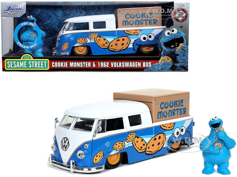 Photo 1 of 1962 Volkswagen Pickup Bus with Cookie Monster Diecast Figurine with Sound "Sesame Street" TV Series 1/24 Diecast Model Car by Jada