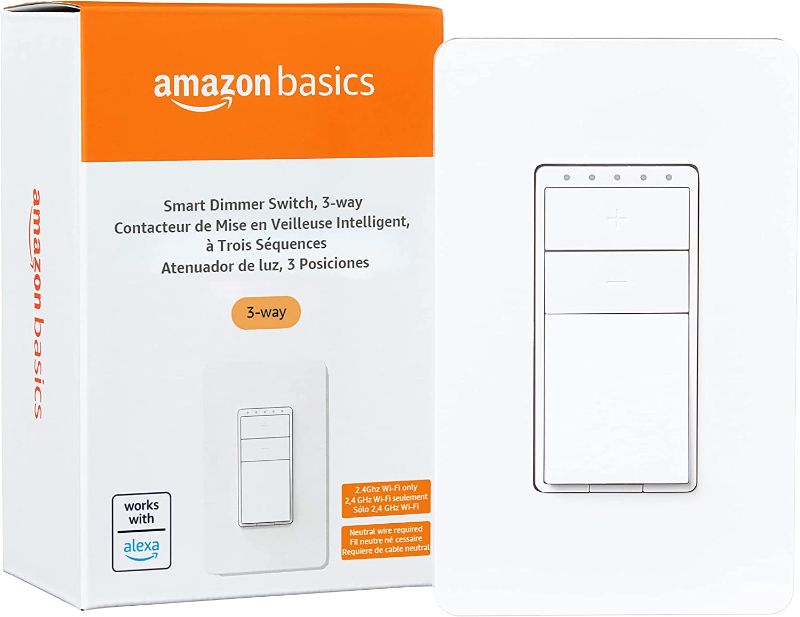 Photo 1 of Amazon Basics 3-Way Smart Dimmer Switch, Neutral Wire Required, 2.4 Ghz WiFi, Works with Alexa
