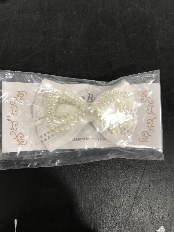 Photo 1 of 4.3" Off-White Pearl Bow Cotton Lace Bow for Girls with 2.4" Hair Barrette Non Slip(F-off white Cotton lace pearl bow)