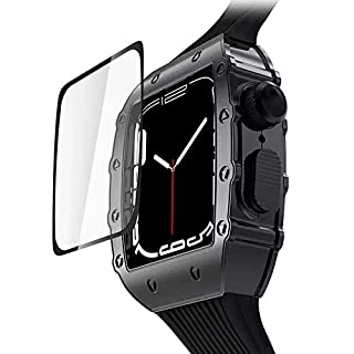 Photo 1 of AlonTwin Bands Case Compatible with Apple Watch Series 8/7/6/SE/5/4 45mm 44mm with Tempered Glass Screen Protector Silicone Strap Metal Case for Men