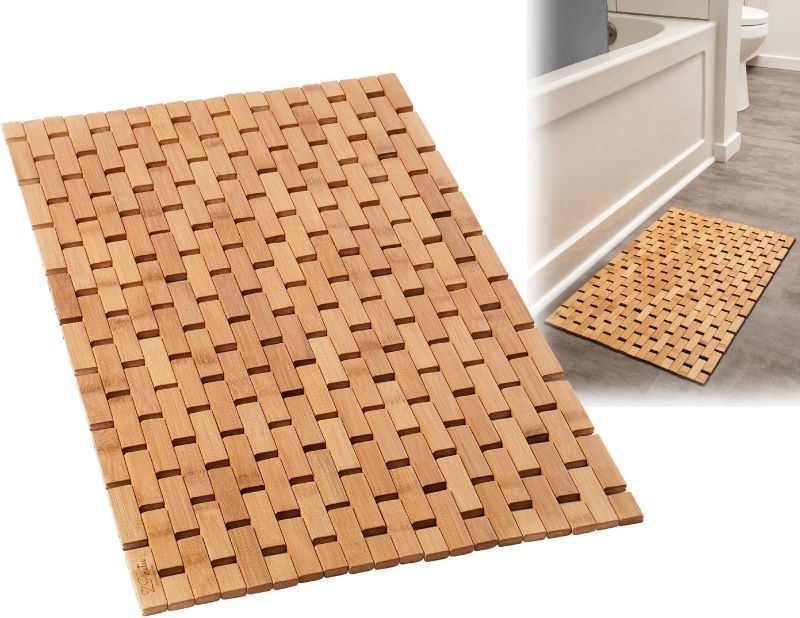 Photo 1 of  Bamboo Bath Mat for Bathroom - Wooden Bathmat, Sauna Spa Steps Decor and Accessories - 24 x 16 Inches (L x W), Natural Color
