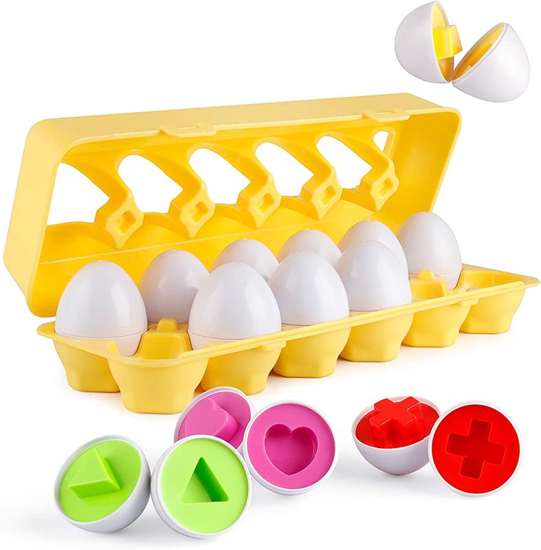 Photo 1 of Coogam Matching Eggs 12 pcs Set Color & Shape Recoginition Sorter Puzzle for Easter Travel Bingo Game Early Learning Educational Fine Motor Skill Montessori Gift for Year Old Kids
