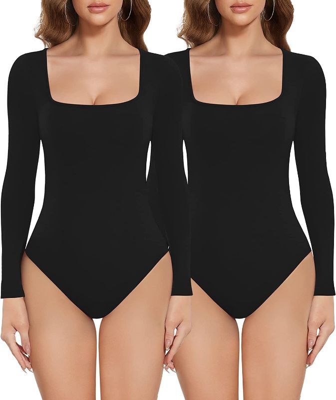 Photo 1 of SIZE MEDIUM PHISOCKAT 2 Pack Women's Square Neck Long Sleeve Bodysuit Jumpsuit Tops - Sexy Bodysuit for Women Jumpsuit 