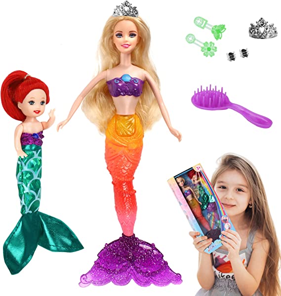 Photo 1 of BETTINA Mermaid Princess Doll with Little Mermaid Doll & Accessories, Mermaid Toys Princess Birthday Gifts, Girls Toys Aged 3 4 5 6 7 Years Olds, Yellow
