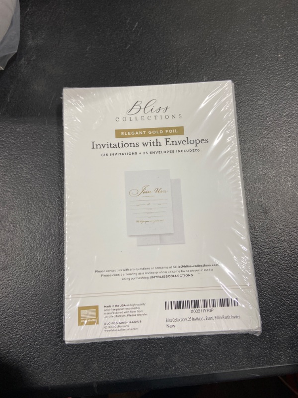 Photo 2 of Bliss Collections 25 Invitations with Envelopes for All Occasions, Gold Invites Perfect for: Weddings, Bridal Showers, Engagement, Birthday Party or Special Event, Fill in Rustic Invites