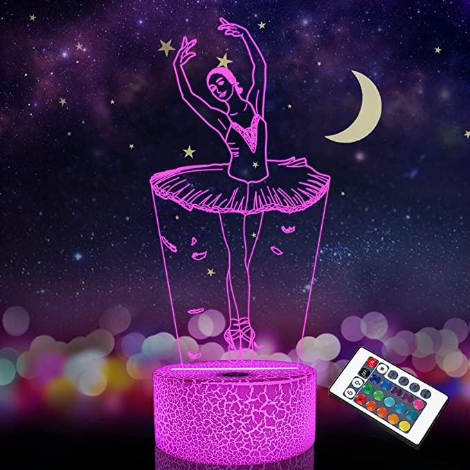 Photo 1 of Ballerina Toys 3D LED Acrylic Night Light with Remote & Smart Touch 16 Colors Changing Dimmable USB Powered Bedroom Decoration Table Lamp Sleep Light