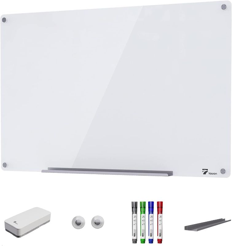 Photo 1 of TOWON White Dry Erase Board, 47 x 35 Inch Magnetic Glass Dry Erase Board, white Glass Whiteboard Large, White Board Set
