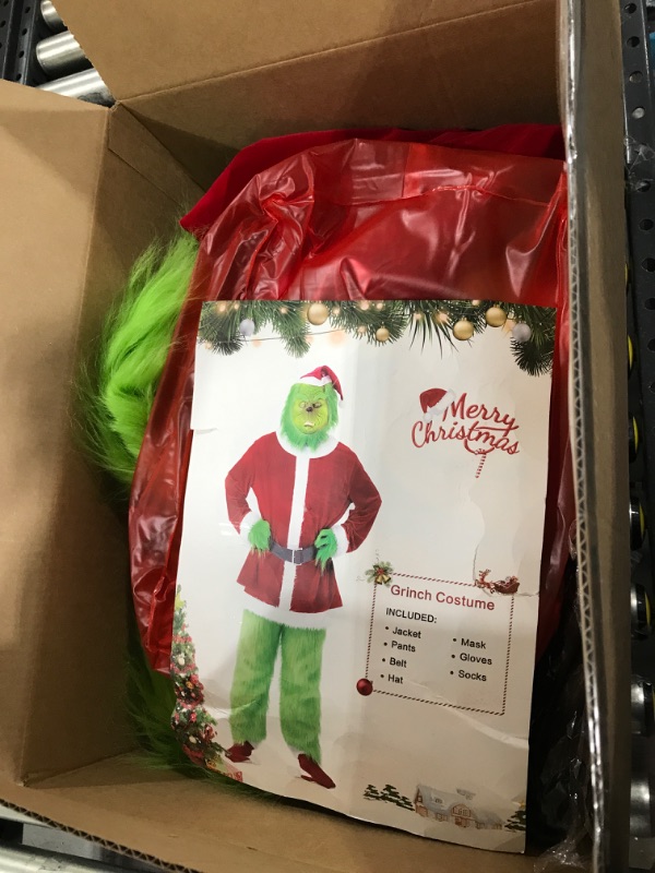 Photo 2 of Afoxsos Christmas Green Monster Costume - 7PCS Adult Santa Suit Set Santa Claus Outfit (Including Mask) X-Large Furry