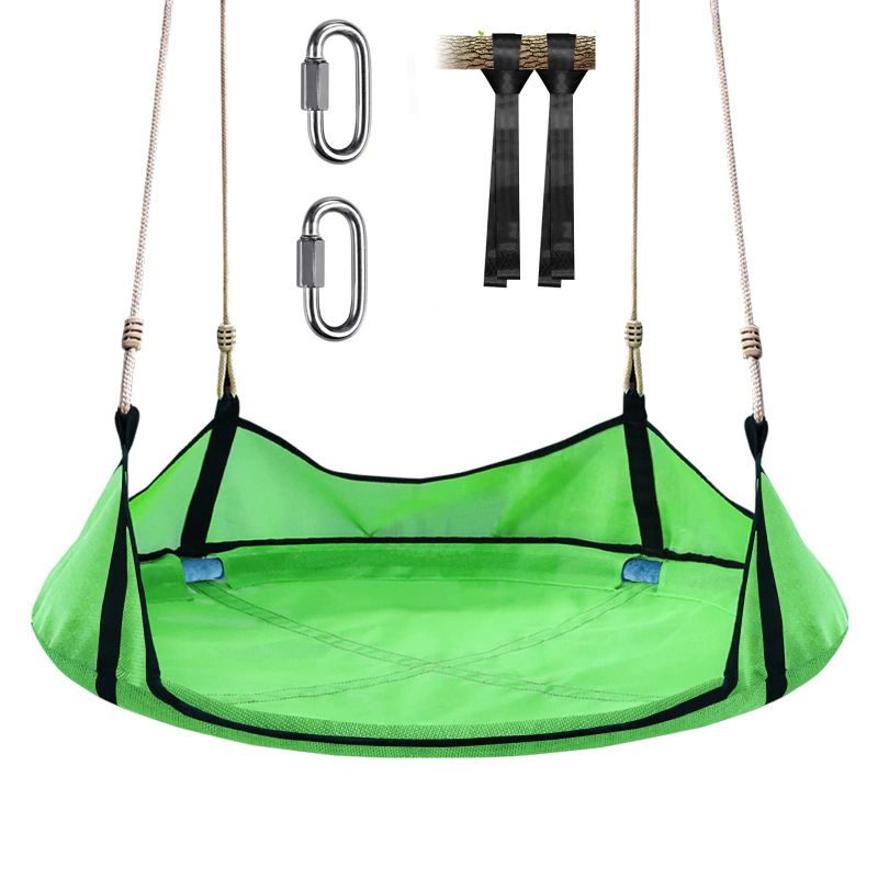 Photo 1 of BemerforS 40" Saucer Tree Swing For Kids Outdoor?Round Swing With Adjustable Hanging Straps?Quick Loading And Unloading, Waterproof Of Saucer Tree Swing,Suitable For Park Backyard, Playground… Green

