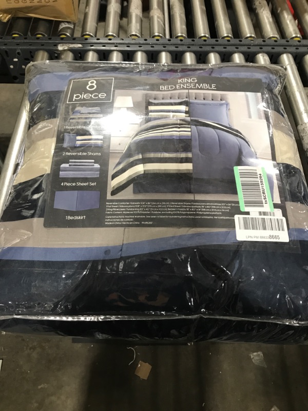 Photo 2 of  KING Comforter Set Blue Khaki Stripe Masculine Fairfield-- minor dirt