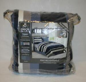 Photo 1 of  KING Comforter Set Blue Khaki Stripe Masculine Fairfield-- minor dirt