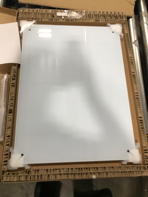 Photo 2 of Glass Magnetic Dry Erase Board, 24''x18'' Large White Glass Board Hanging Mount Frameless Whiteboard with 1 Pen Tray - for Home Office School Normal White 24 x 18 Inches