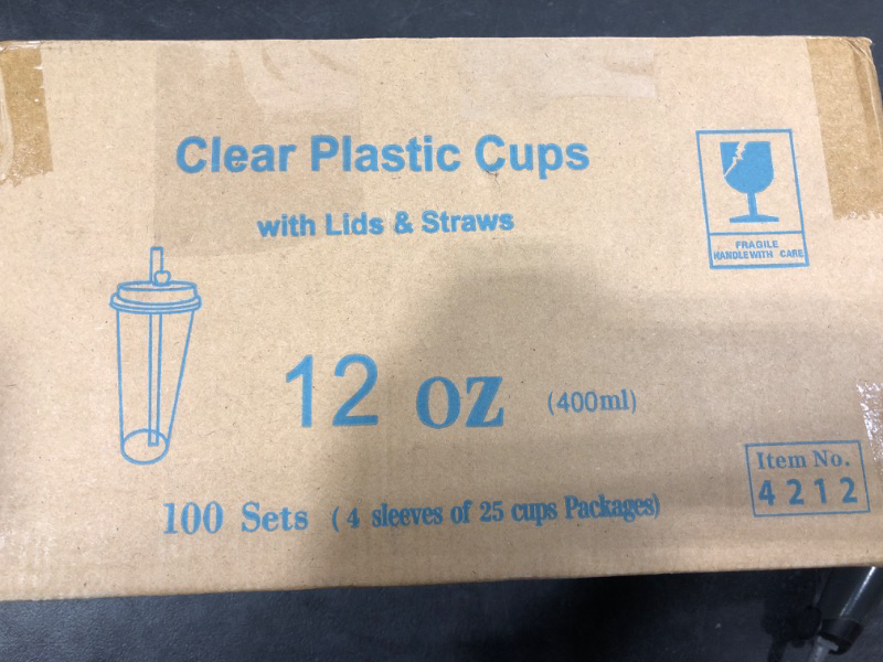 Photo 1 of 100 pack of clear plastic cups 12oz 