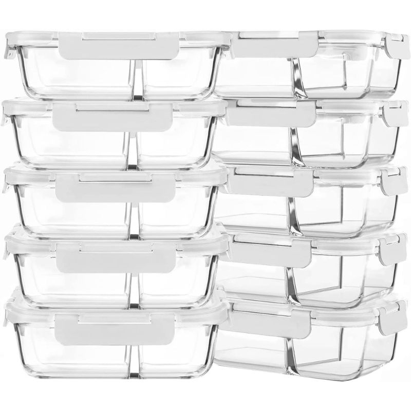 Photo 1 of 5pc Glass Meal Prep Containers 3 Compartments, Airtight Glass Lunch Bento Boxes with Lids, Glass Food Storage Containers, BPA-Free, Microwave, Oven, Freezer and Dishwasher Friendly, White