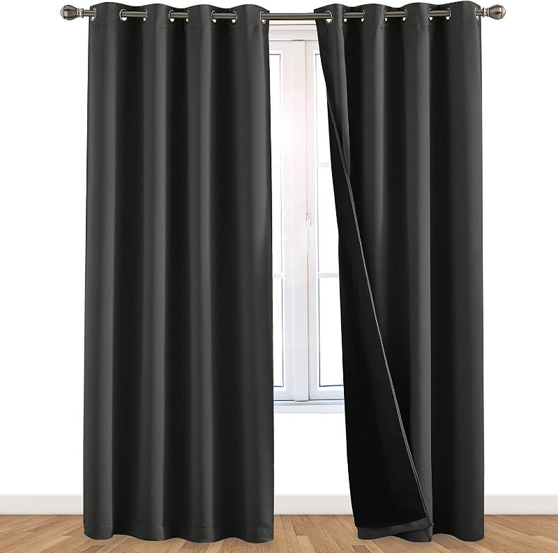 Photo 1 of 100% Blackout Window Curtains: Room Darkening Thermal Window Treatment with Light Blocking Black Liner for Bedroom, Nursery and Day Sleep - 2 Pack of Drapes, Charcoal (84” Drop x 52” Wide Each) 