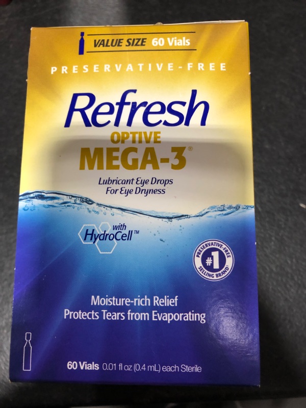 Photo 2 of Refresh Optive Mega-3 Lubricant Eye Drops, Preservative-Free, 0.01 Fl Oz Single-Use Containers, 60 Count 60 Count (Pack of 1)