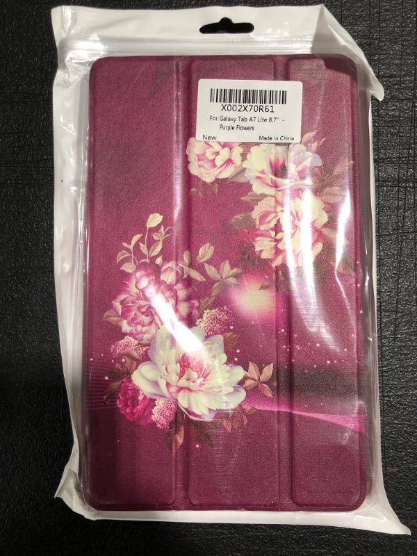 Photo 2 of Hocase for Galaxy Tab A7 Lite 8.7" Case, PU Leather Tri-Fold Flip Case with Unique Flower Design, Soft TPU Back Cover for Samsung Galaxy A7 Lite (SM-T220/SM-T225) 2021 - Purple Flowers. 