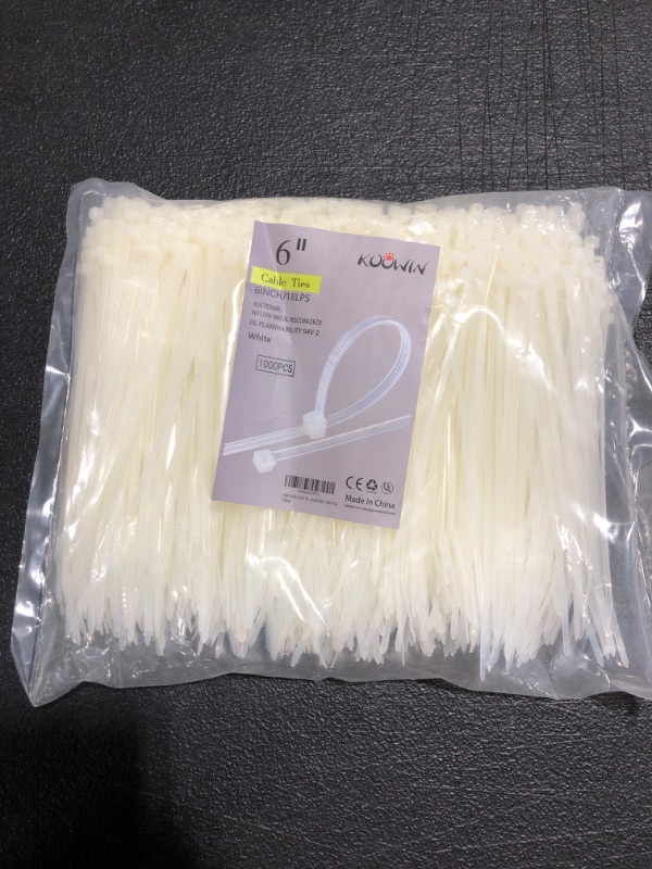 Photo 2 of 1000 Pack 6 Inch Bulk KOOWIN Nylon Plastic Cable Zip Ties Small Wire Wraps White 6 inch 18 lb (1000 pcs) White. 