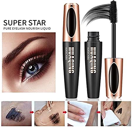 Photo 1 of 2 Pack HuaQing 5D Voluminous Fiber Mascara,Black Volume and Length Waterproof Smudge-proof Natural No Clumping Smudging Lasting All Day
