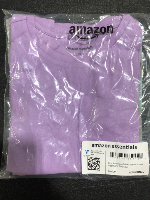 Photo 1 of Amazon Essentials Girls and Toddlers' Short-Sleeve T-Shirts, Multipacks 3 Lilac/Grey Heather/Aqua Blue Medium