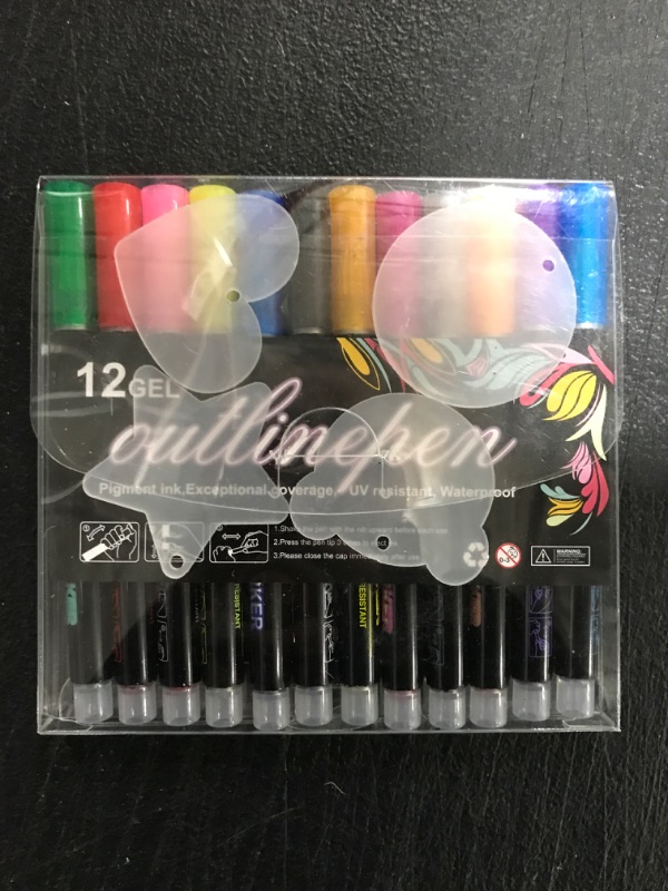 Photo 2 of 12 Colors Shimmer Marker Set, Double Line Markers Outline Pens- 12 PCs