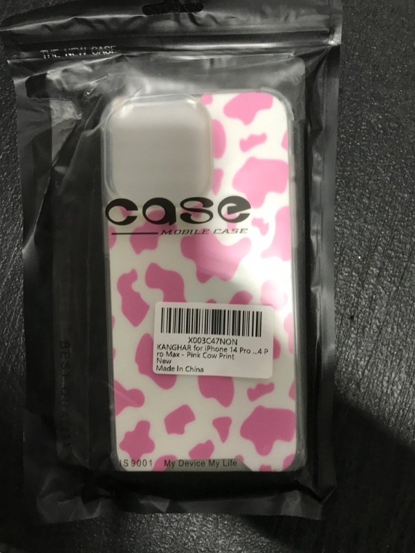 Photo 2 of  iPhone 14 Pro Max Case with Screen Protector Animal Print Soft Clear TPU Bumper + Hard PC Shockproof Full Body Protective Phone Case - Pink Cow Print