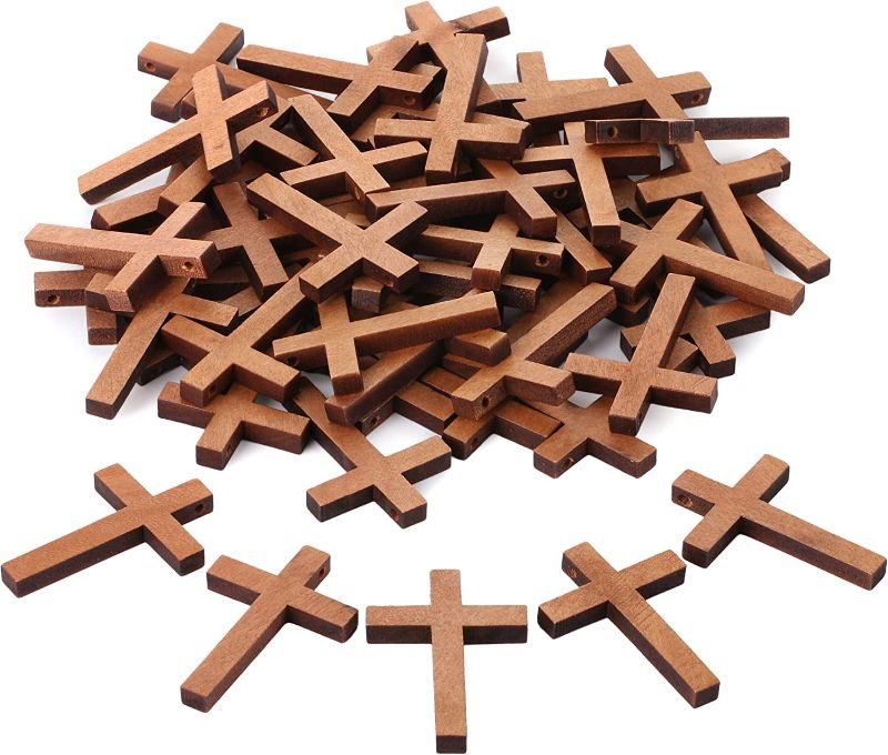 Photo 1 of 50 Pack Wooden Cross Pendants