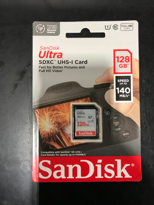 Photo 2 of SanDisk 128GB Ultra SDXC UHS-I Memory Card - Up to 140MB/s, C10, U1, Full HD, SD Card - SDSDUNB-128G-GN6IN Memory Card Only 128GB