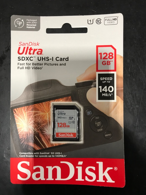 Photo 2 of SanDisk 128GB Ultra SDXC UHS-I Memory Card - Up to 140MB/s, C10, U1, Full HD, SD Card - SDSDUNB-128G-GN6IN Memory Card Only 128GB