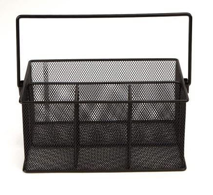 Photo 1 of Mind Reader 4-Compartment Mesh Storage Basket Organizer with Handle, Black