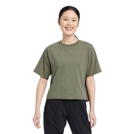 Photo 1 of [Size L] Olive Green Supima Cotton Cropped Active Short Sleeve Top - Large