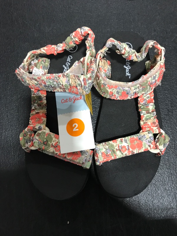 Photo 2 of [Size 2] Girls' Mae Ankle Quarter Sandals - Cat & Jack™ Flowers