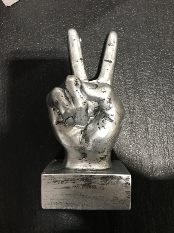 Photo 1 of Polyresin Hand Gesture Desk Statues Finger Sculpture Decor - Silver (Black)