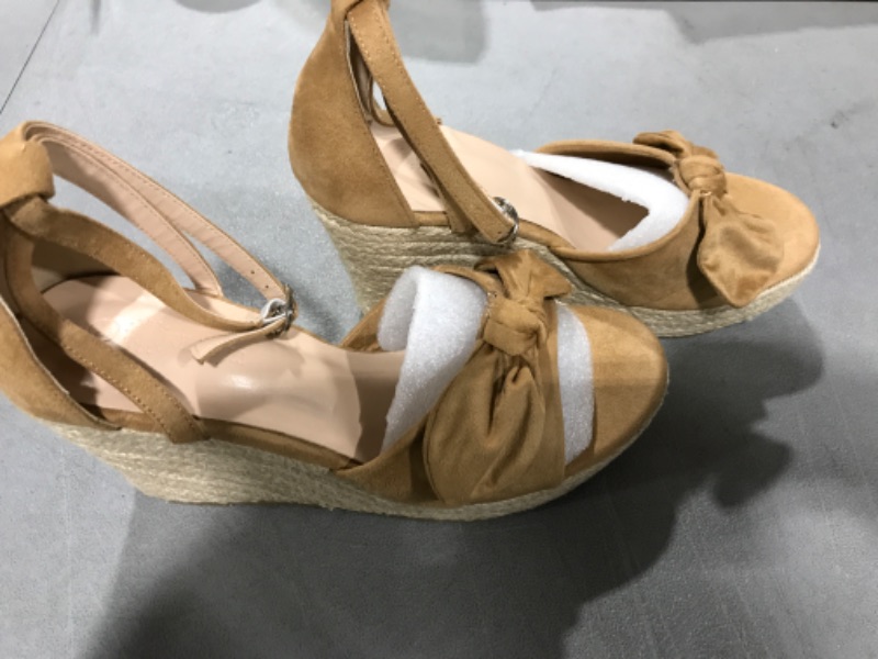 Photo 2 of [Size 9.5] Rilista Womens Wedge Platform Sandals Cute Bowknot Open Toe Espadrille High Heels Buckle Ankle Strap Summer Shoes 