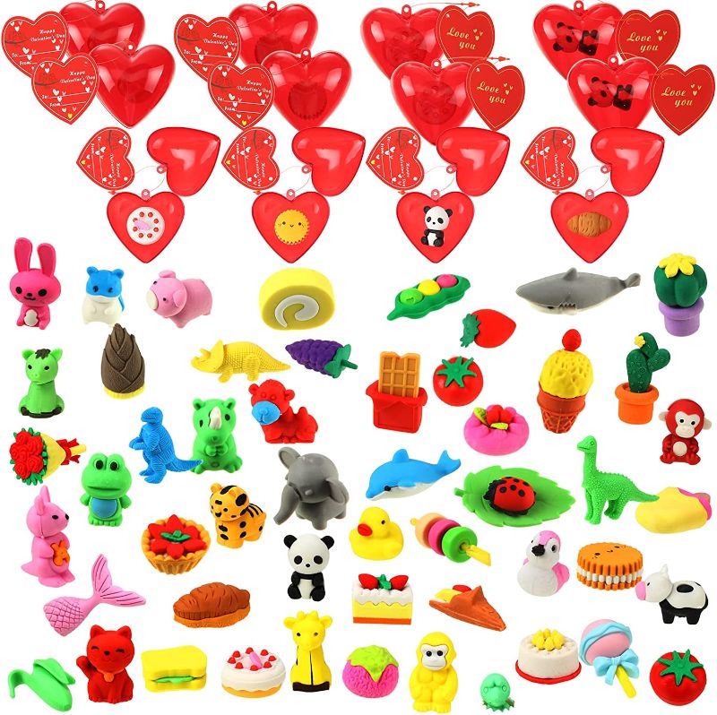 Photo 1 of 168 Pack Animal Dessert Eraser Toys Filled Hearts for Kids Birthday Party Favors 
