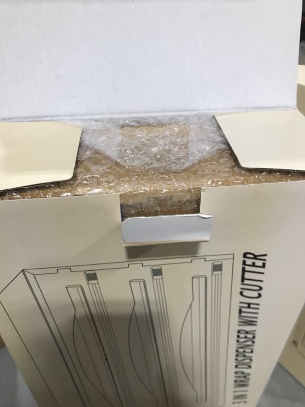 Photo 1 of 3 in 1 Foil and Plastic Wrap Dispenser with Cutter, Foil and Wrap Organizer for Kitchen Drawer, Plastic Wrap, Aluminum Foil, Wax Paper Storage, Style Push-pull Lid Built-in Wood Stick for 12" Roll Medium